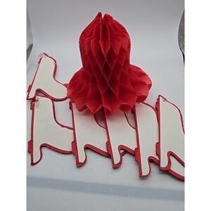 Vintage Red Honeycomb Tissue Paper Christmas Bells Decor 9" Lot of 7 used